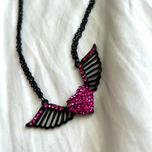 Pink Stone Black Double Chain Necklace